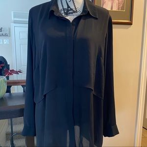 Lovely long black sheer button up shirt/blouse size large (generous).